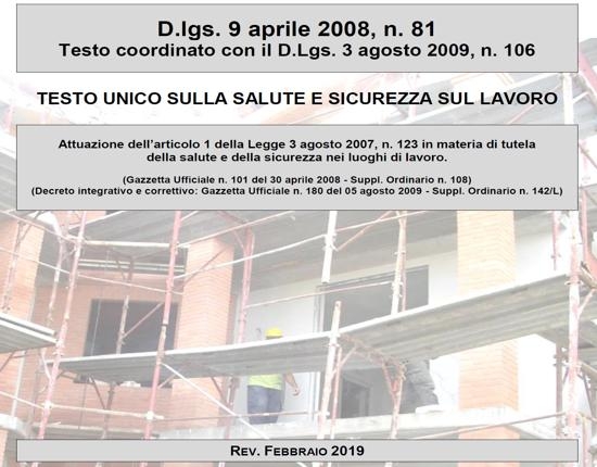 Aggiornato a febbraio 2019 il Testo Unico sulla salute e sicurezza sul lavoro