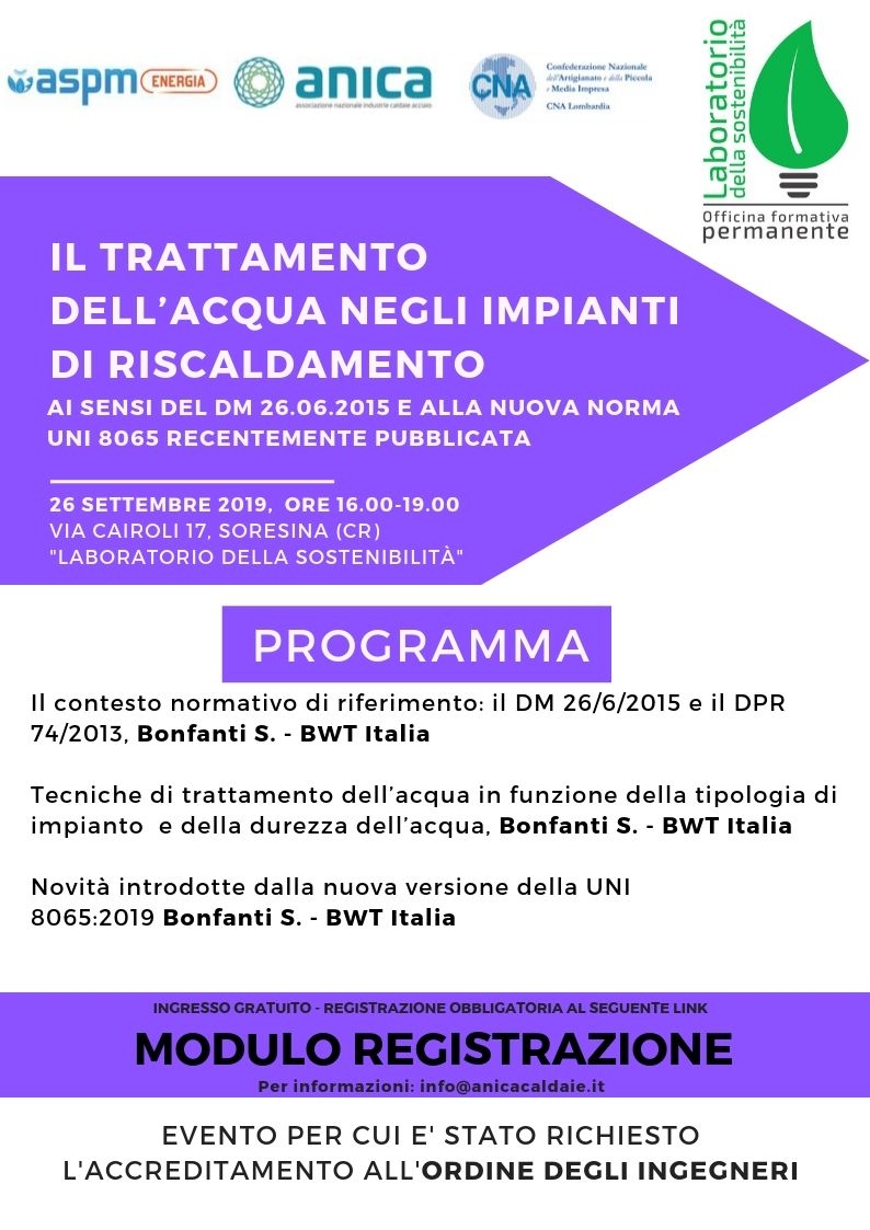 Il trattamento dellâ€™acqua negli impianti di riscaldamento - ai sensi del DM 26.06.2015 e alla nuova norma UNI 8065:2019